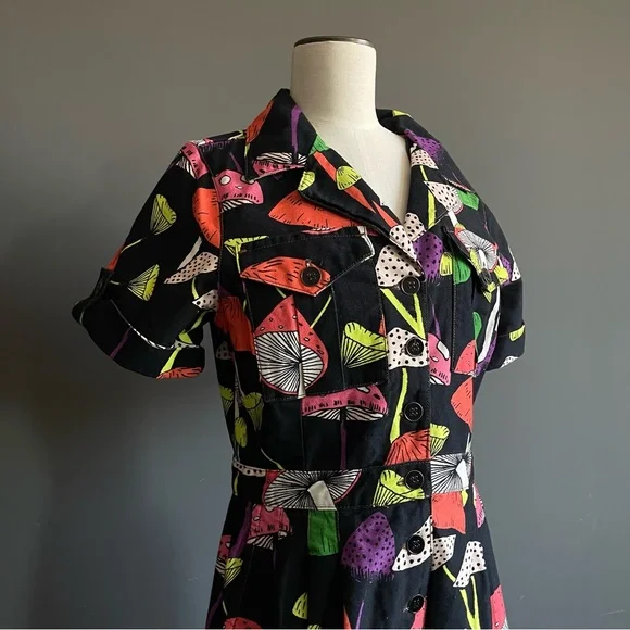 Farm Rio Mushroom Print Jumpsuit Avant Garde Artsy Eclectic Maximalist Boho - Picture 2 of 13